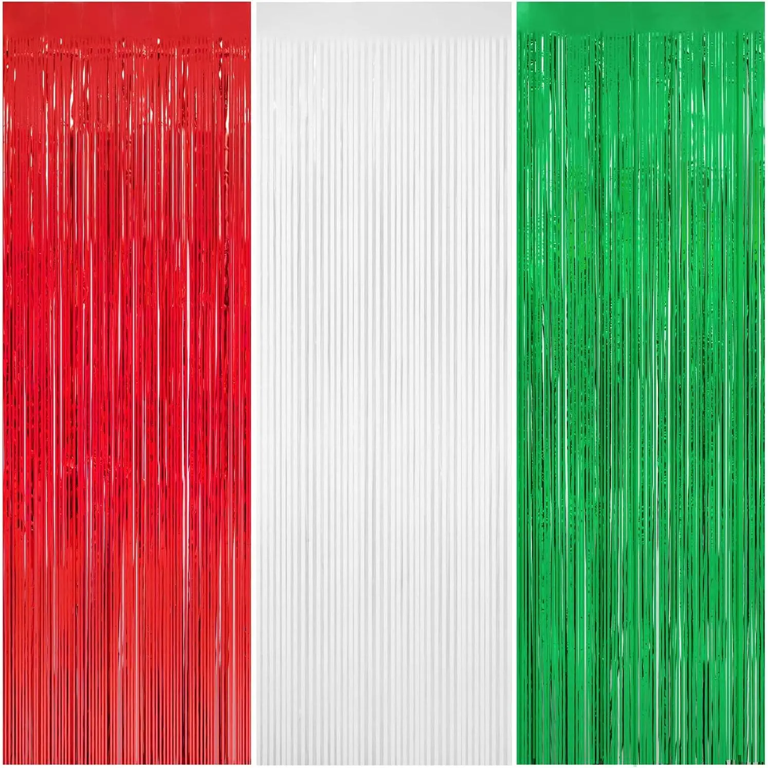 3 Pack Christmas Tinsel Foil Fringe Curtain 8x9.84 Ft Backdrop Curtain Red White Green Streamers for Christmas Fiesta Mexican Italian Birthday  Show Party Decorations