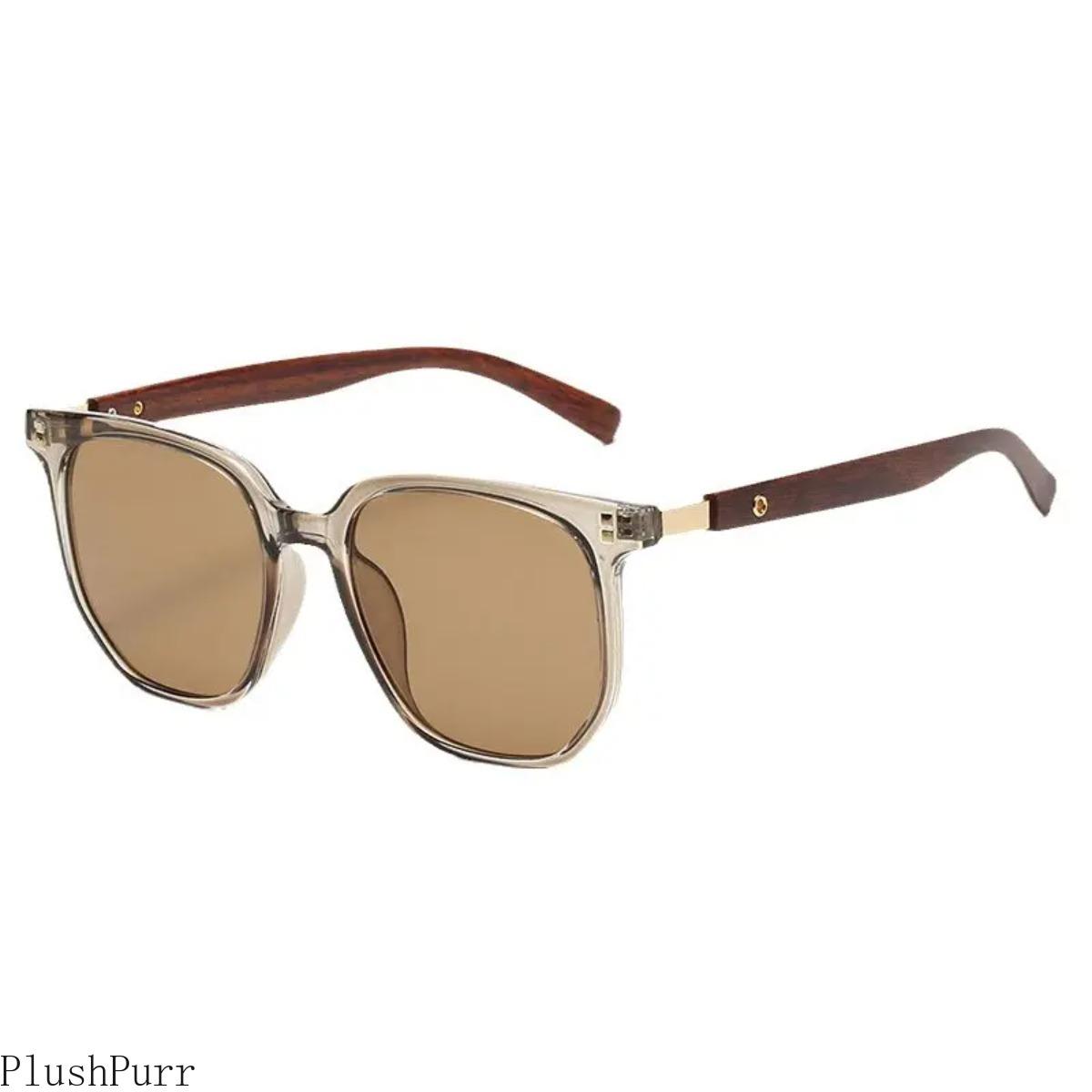 Retro polygonal tea frame wood grain glasses legs Korean version sunglasses women's sunglasses