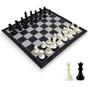 10 Inch Portable Magnetic Travel Chess Set, Foldable Chess Board Game with Storage Slots & 2 Extra Queen Pieces, Compact Travel Strategy Game Gift for Kids, Adults and Chess Beginners