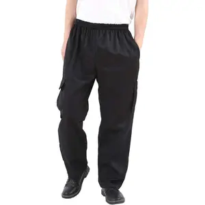 Men's and Women's Black Baggy Floral Loose Cargo Chef Pants Work Uniform for Restaurant Kitchen
