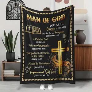 Man Of God Print Lightweight Air Conditioning Blanket, Chosen Child Of God His Workmanship Flannel Throw, Christian Gift For Men Dad Husband, Gold Cross Bible Prayer Hands Dove Home Decor