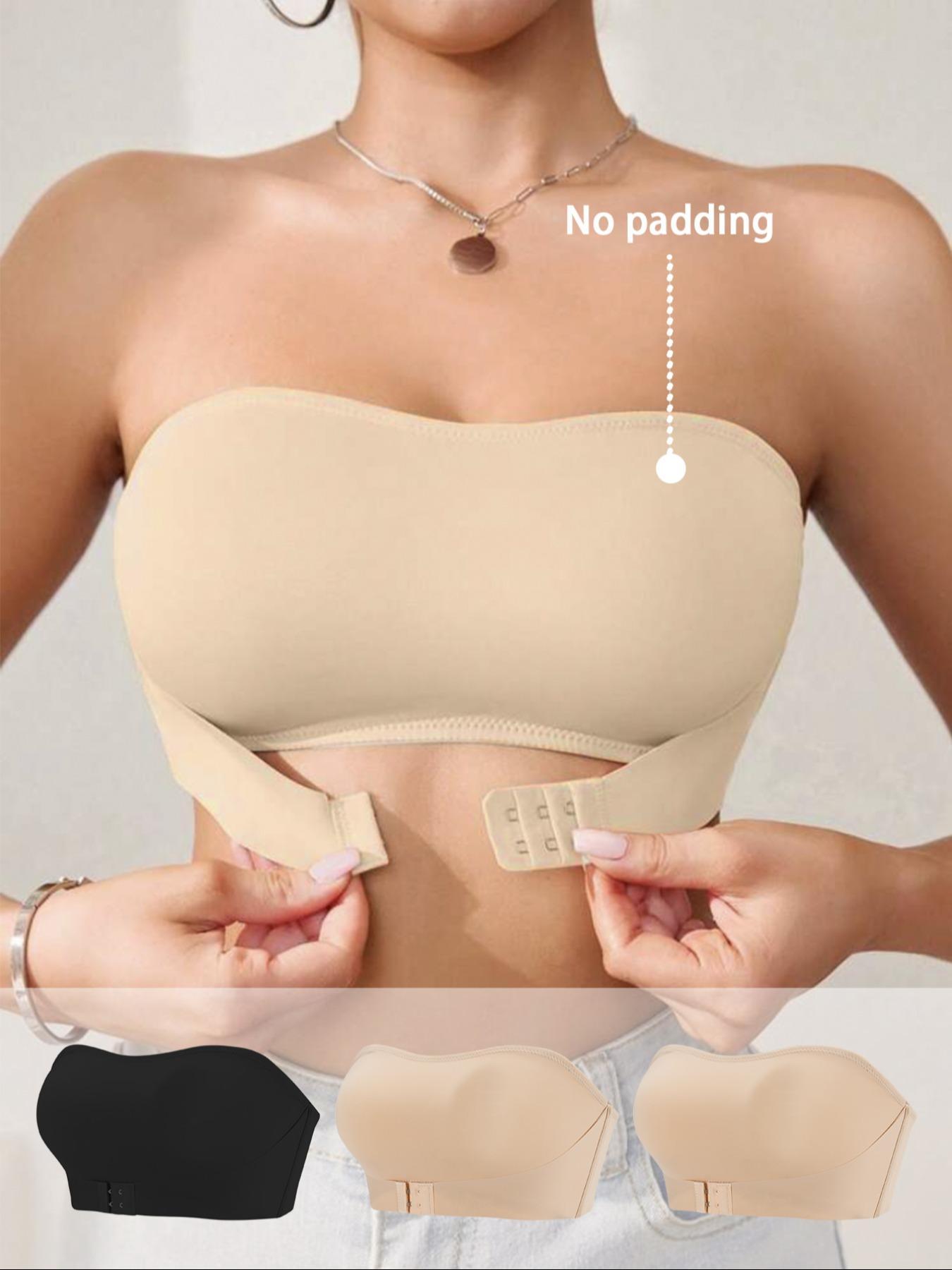 Women's Solid Wireless Strapless Bra, Wirefree Bra, Front Closure Buckle Push Up Bra, Soft Comfortable Breathable Lingerie for Daily Wear, Underwear