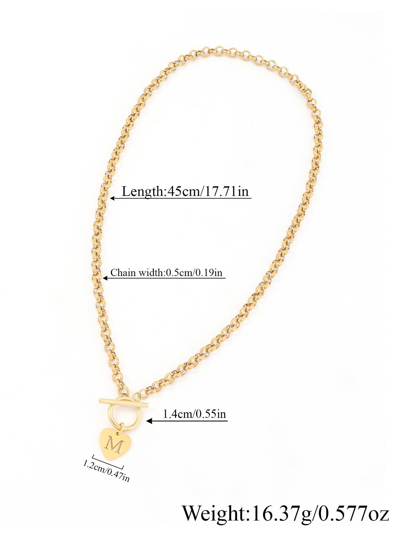 Heart Initial Pendant Necklace with OT Buckle, Stainless Steel Chain Necklace for Women, Elegant Fashion Jewelry for Party, Daily Accessory, Trendy All-match & Exquisite Jewelry for Birthday Gift