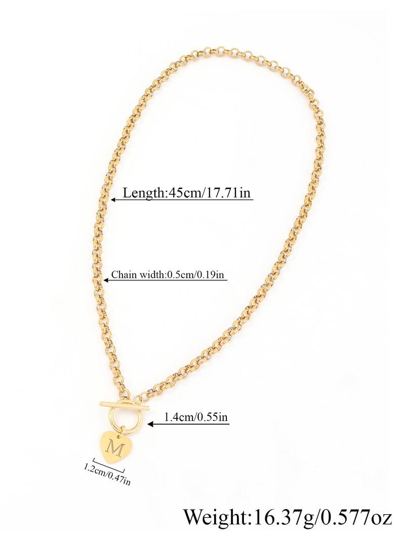 Heart Hollow Out Initial Pendant Necklace, Heart Shaped Necklace, Stainless Steel Chain Necklace for Women with OT Buckle, Elegant Fashion Jewelry for Party, Daily Decor, Trendy All-match & Exquisite Jewelry for Birthday Gift