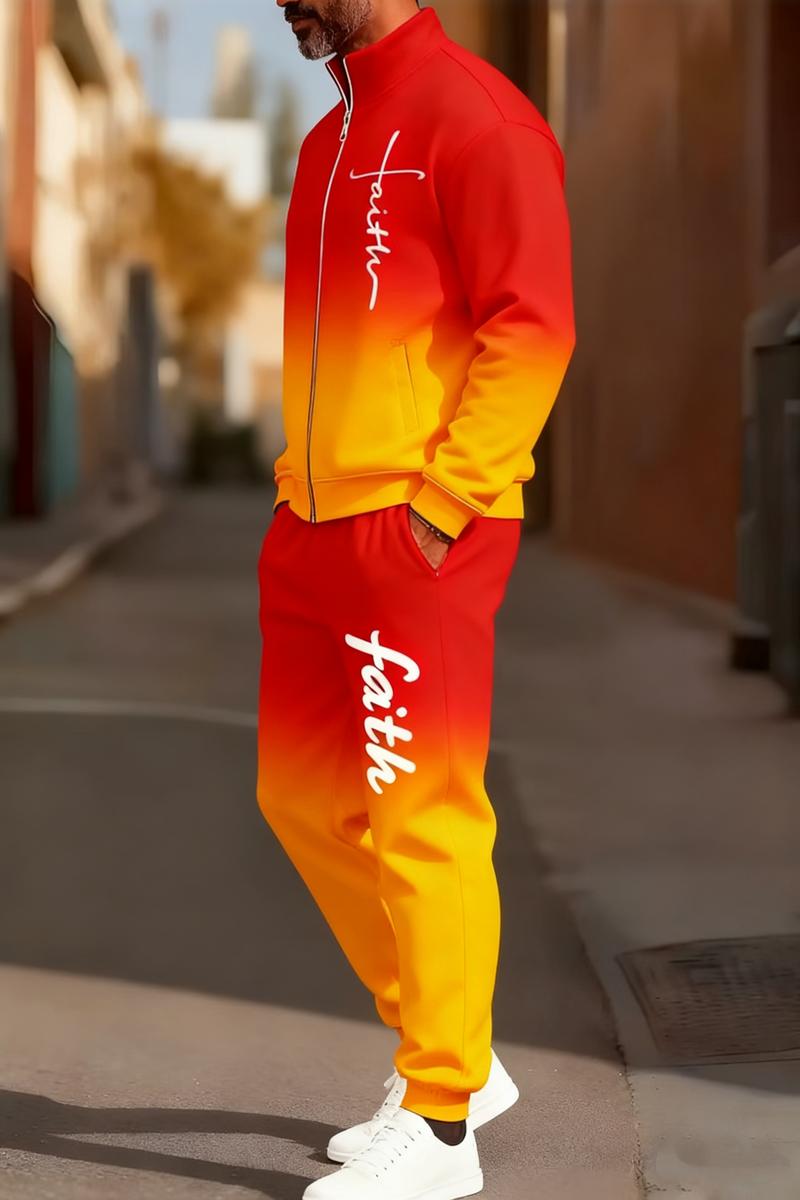 Men's fashionable two-piece set, a popular style featuring gradient and multi-colored sportswear, is here: blending street fashion with a sporty vibe, effortlessly exuding a trendy and fashionable look