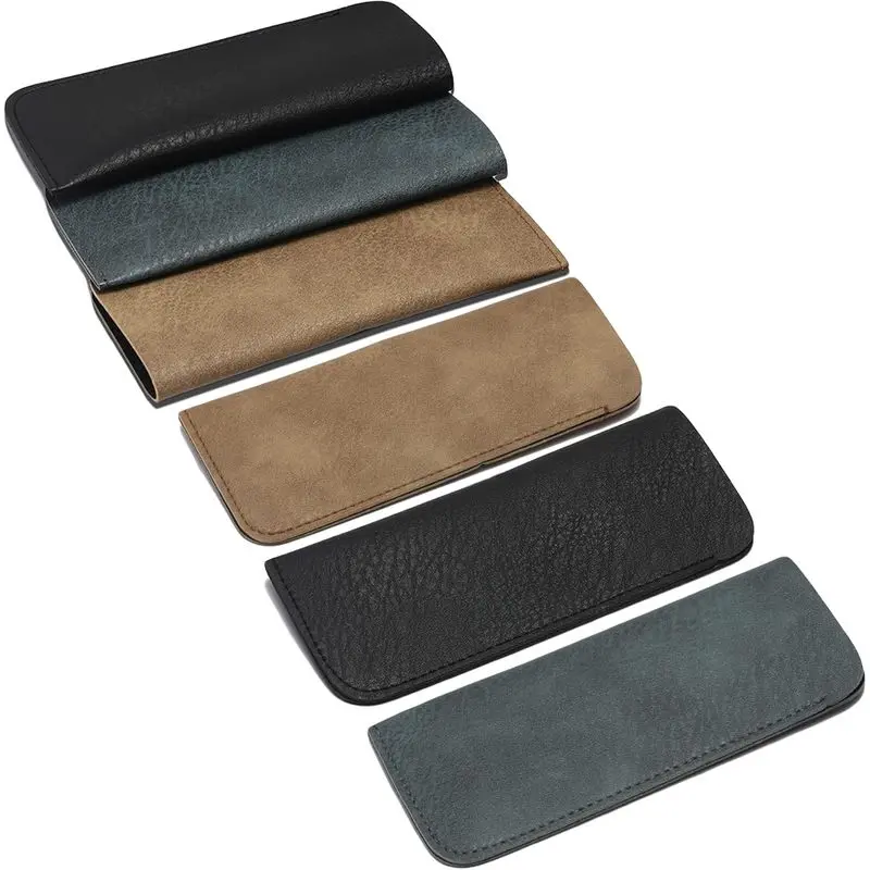 6-Pack Soft Leather Eyeglass Bags, Portable Unisex Glasses Pouch & Multi-Pen Sleeve Case, Classic Color for Business Use