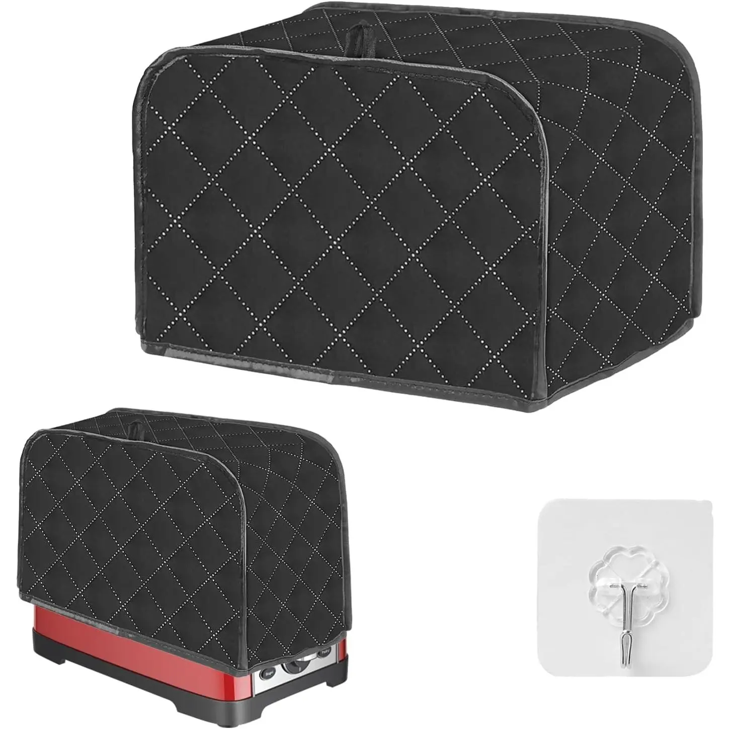 Durable Quilted Toaster Cover for 2 Slice Toasters, Lightweight and Dustproof Protective Kitchen Appliance Cover, Machine Washable Canvas, Black, Synthetic, All-Purpose Cover