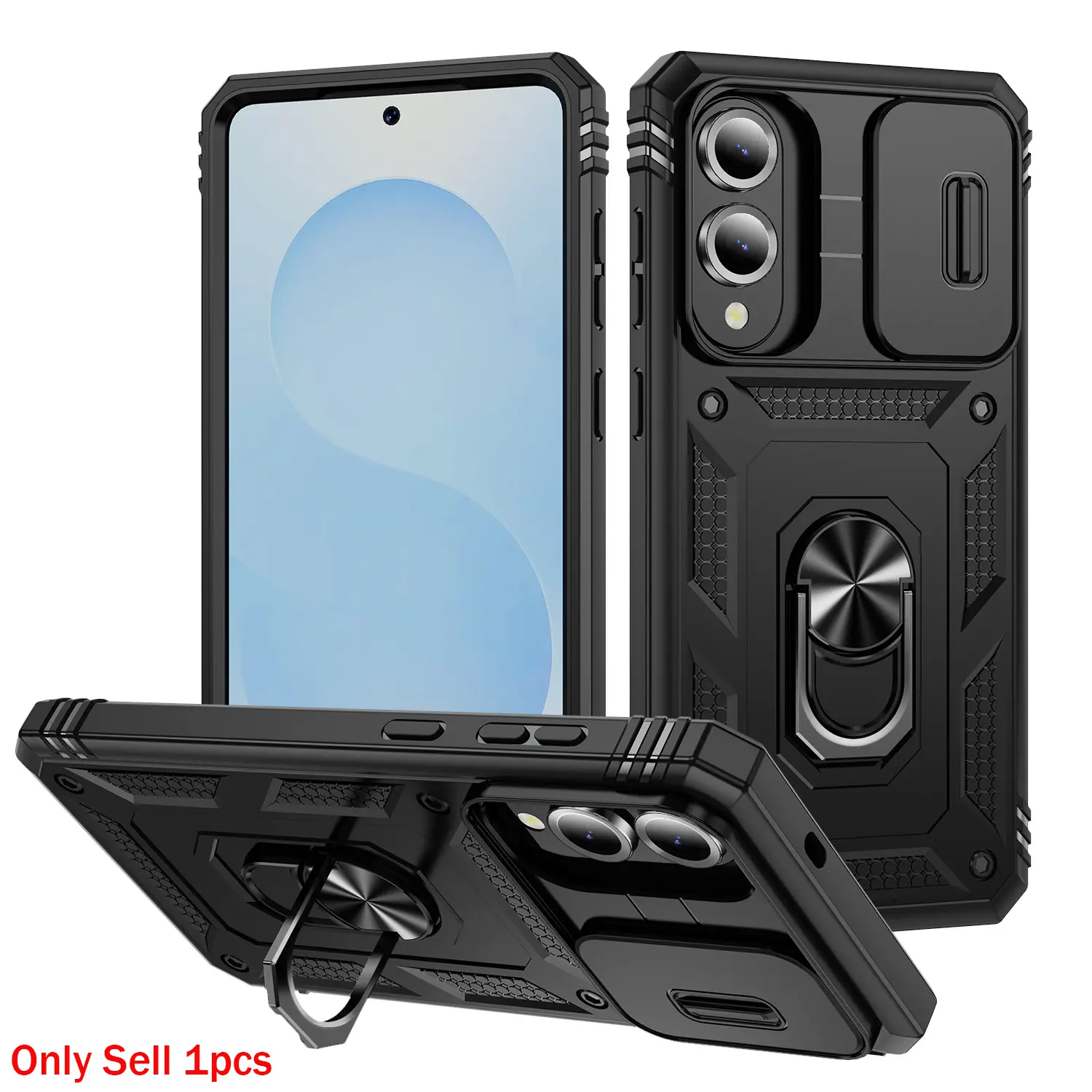 Case for Samsung Galaxy S25 Edge Armor Hard, Shockproof Anti-Drop, Rotatable Metal Ring Stand, Fingerprints Resistant, Durable for Samsung Galaxy S25 Edge Phone Case