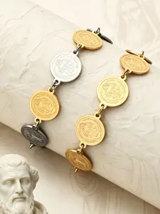 1Piece Double Sided  St. Benedict Cross Medal Bracelet, Retro Luxury Stereoscopic Religious Figures Icons Jewelry, Essential for Catholic Believers, Unisex, Faith Accessory, Daily/Festival Patrón de doble cara moneda antigua amuleto religioso pulsera