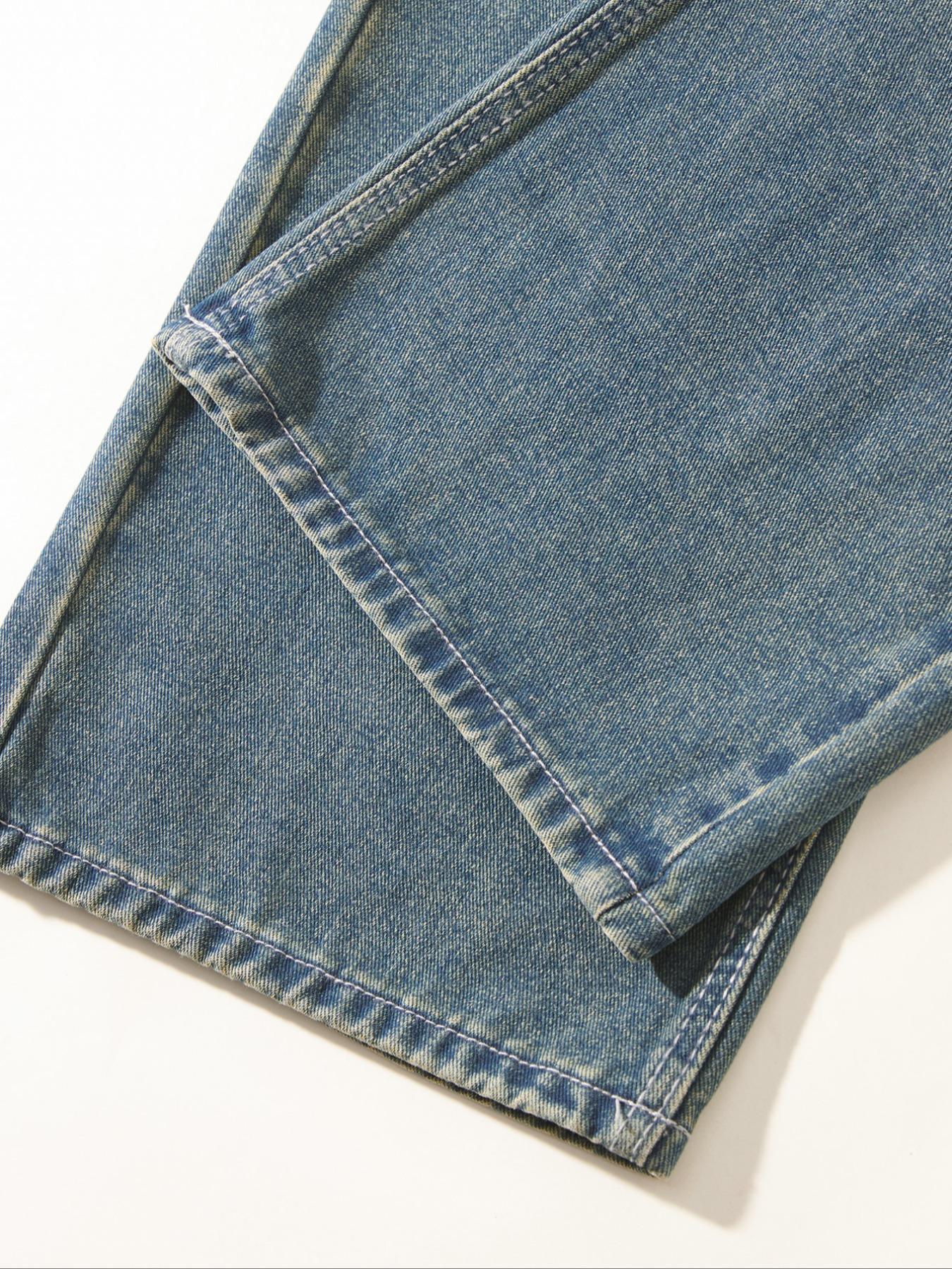 Men's Vintage Wash Distressed Straight Leg Light Wash Jeans, Loose Casual Comfy Denim Jeans for Daily Wear, Wide Leg Jeans for Men, Men's Denim Jeans for All Seasons