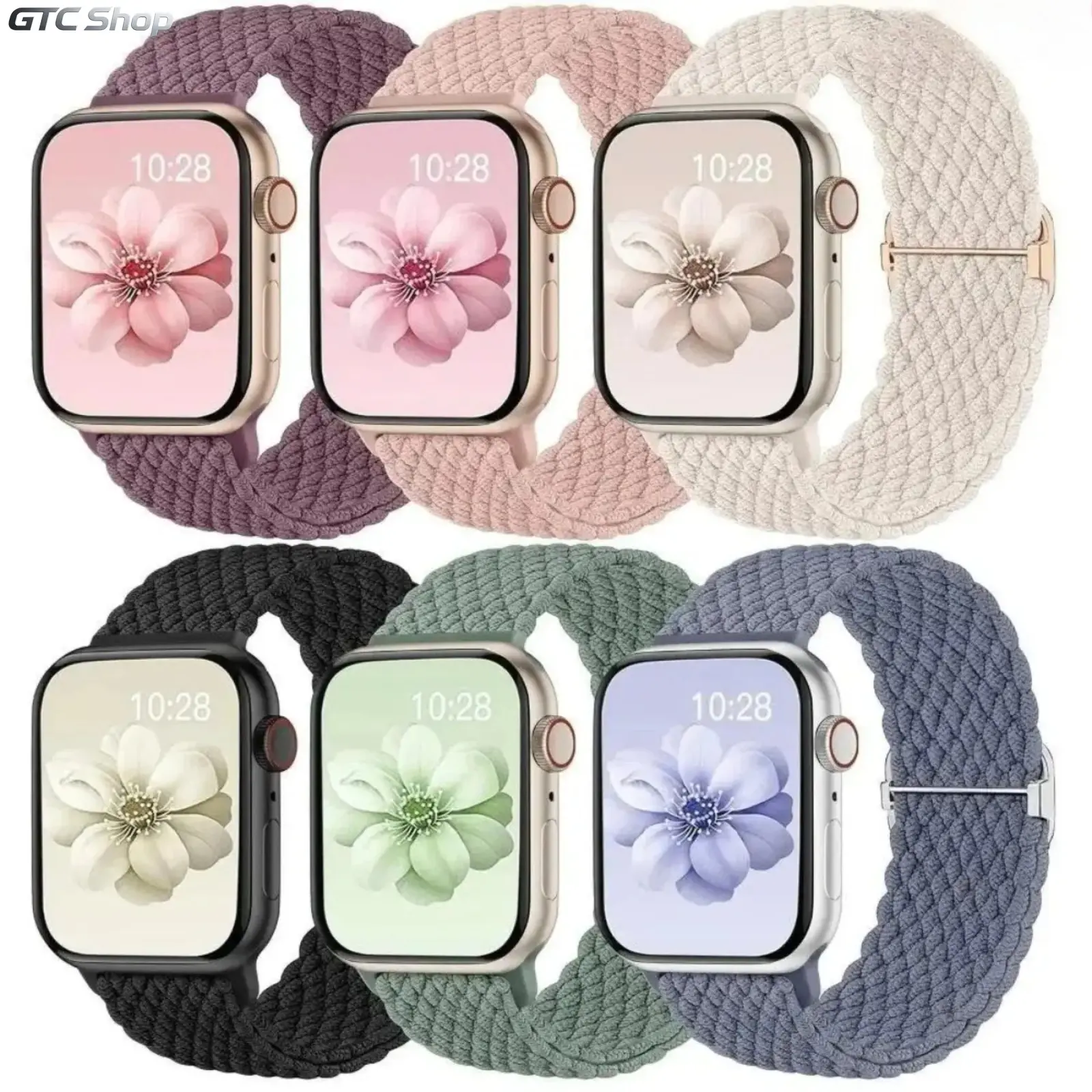 6 Pack Adjustable Buckle Braided Watch Bands Compatible with Apple Watch Series 2 3 4 5 6 7 8 9 10 11 Ultra 1 2, 38mm 40mm 41mm 42mm 44mm 45mm 46mm 49mm, Elastic Nylon Woven Strap Multicolor Replacement Wristband for Women Men