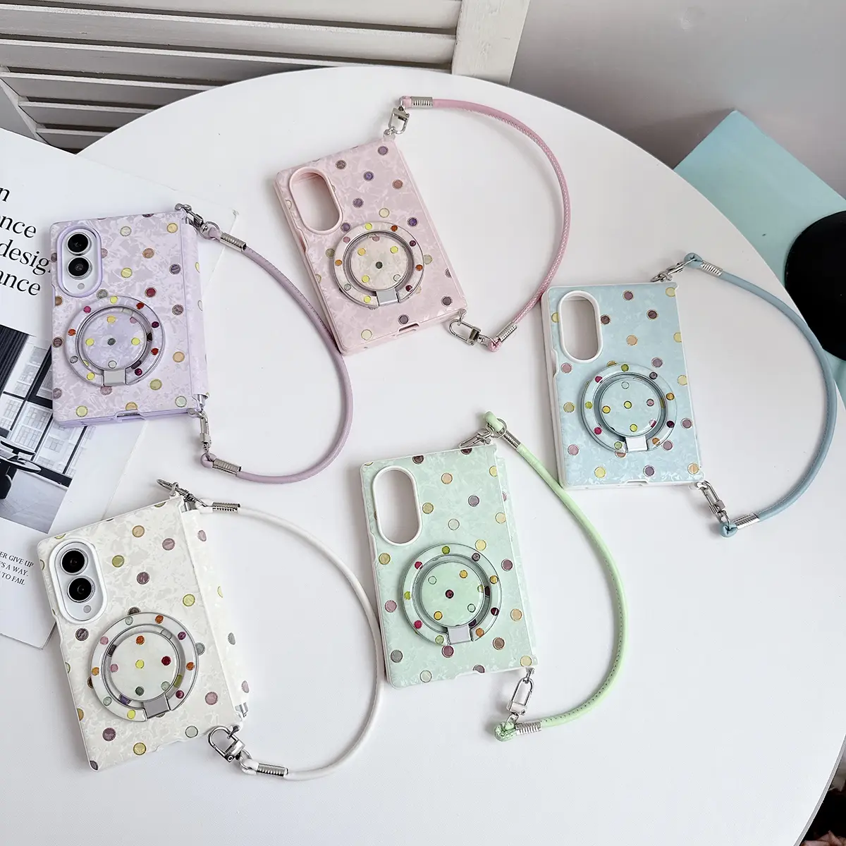 PU leather gold-embossed polka dot magnetic phone case, supports wireless charging, hard PC back panel for protecting the phone, suitable for Samsung Galaxy Z Fold 8 Cover