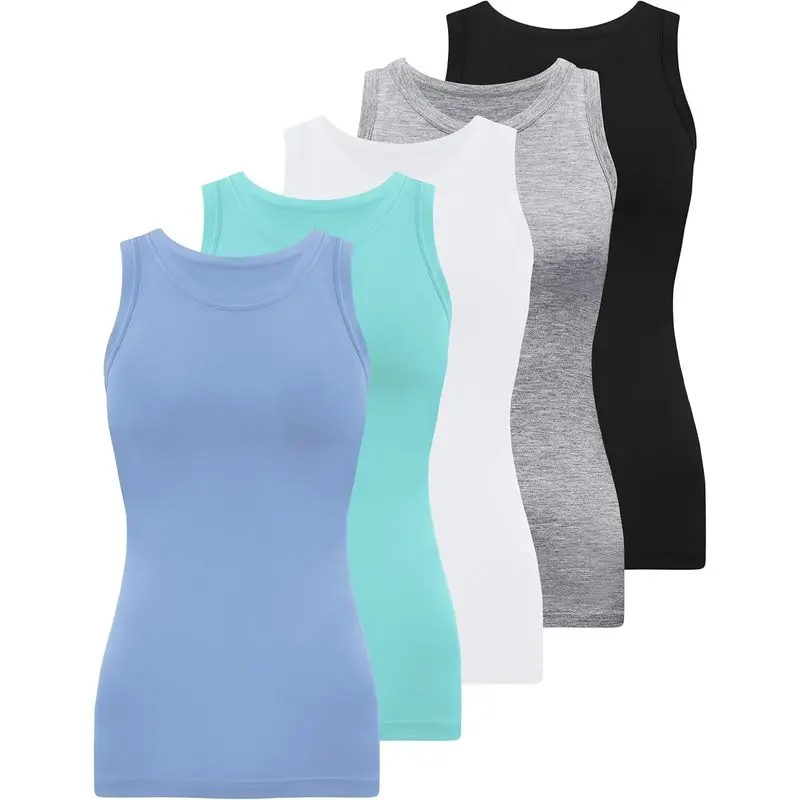 Women's 5-Pack Solid Color Slimfit Undershirts - Crewneck, High-Neck, Sleeveless Basic Underwear for Home, Party Use (Home Supplies, Festive & Party Supplies)