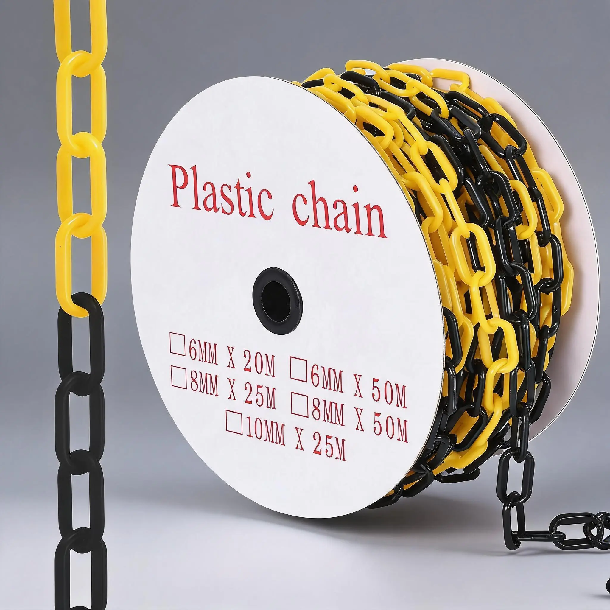 Garvee 240 ft Heavy-Duty Plastic Safety Barrier Chain Roll, 6mm Thick Links, UV/Weather Resistant, Includes 50 S-Hooks for Crowd Control, Parking Lots & Construction Marking - Color: Yellow/Black