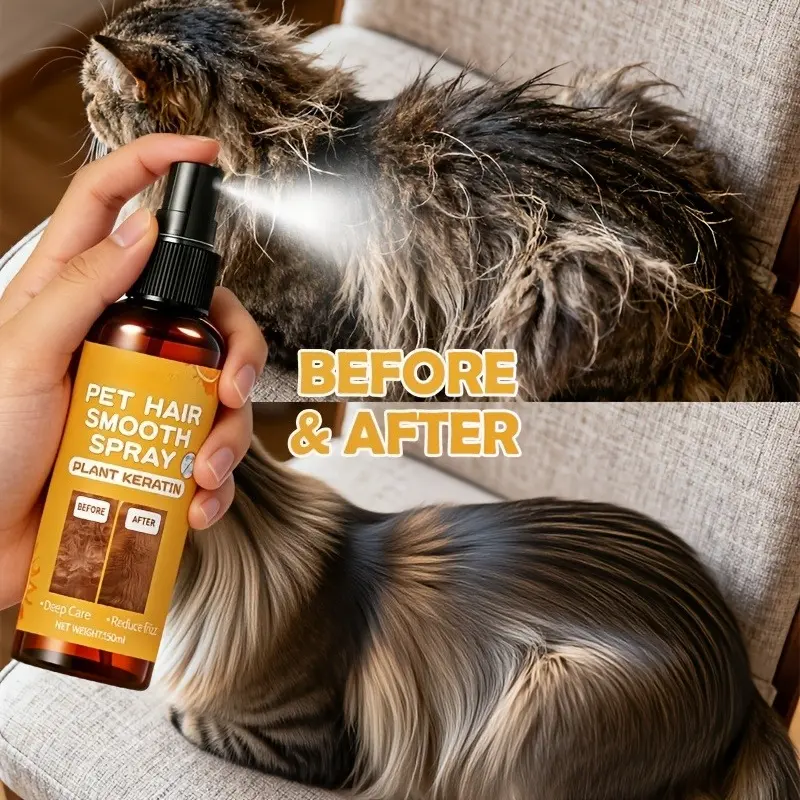 Instant Smooth No-Rinse Pet Spray - One spray for smooth, soft, shiny, tangled fur - Helps reduce frizz, replenish moisture, and easily manage daily grooming - Lightweight, non-greasy texture, suitable for both cats and dogs.