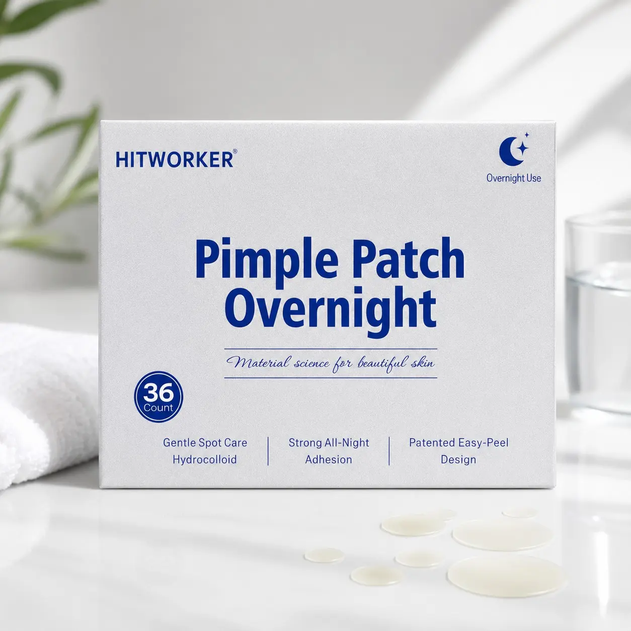 Hitworker Hydrocolloid Pimple Patch Overnight, Invisible Spot Care Stickers, Gentle Skin Protection, Easy Peel Design, 36 Count
