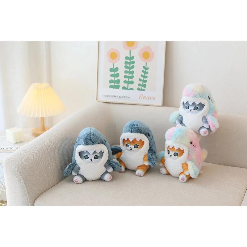 Kawaii Shark Cat Plush Toy Soft Stuffed Colorful Shark Cat Doll Kids Toys Birthday Christmas Gift for Boys Girls