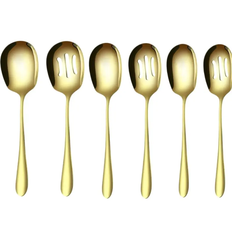 Stainless Steel Serving Spoons Set, 6-Piece Solid Long Handle Public Spoons, Home Hotel Buffet Large Meal Spoons Set