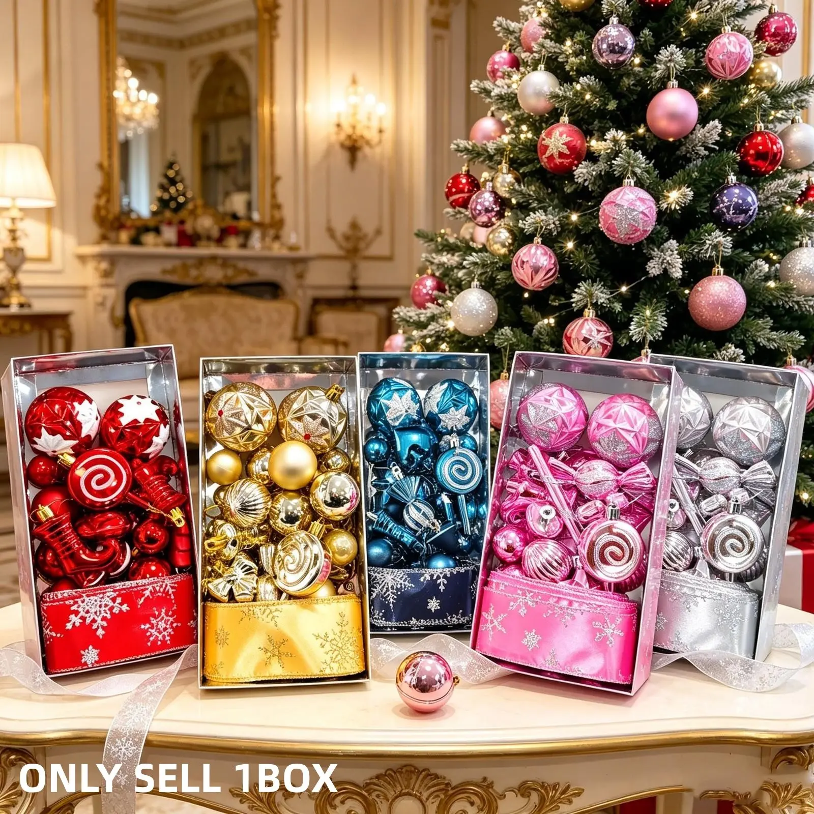 30pcs Christmas Tree Decorations Set, Ribbon Candy Boots Cane Bow Plastic Balls, Painted Christmas Ornaments, Festive Holiday Supplies