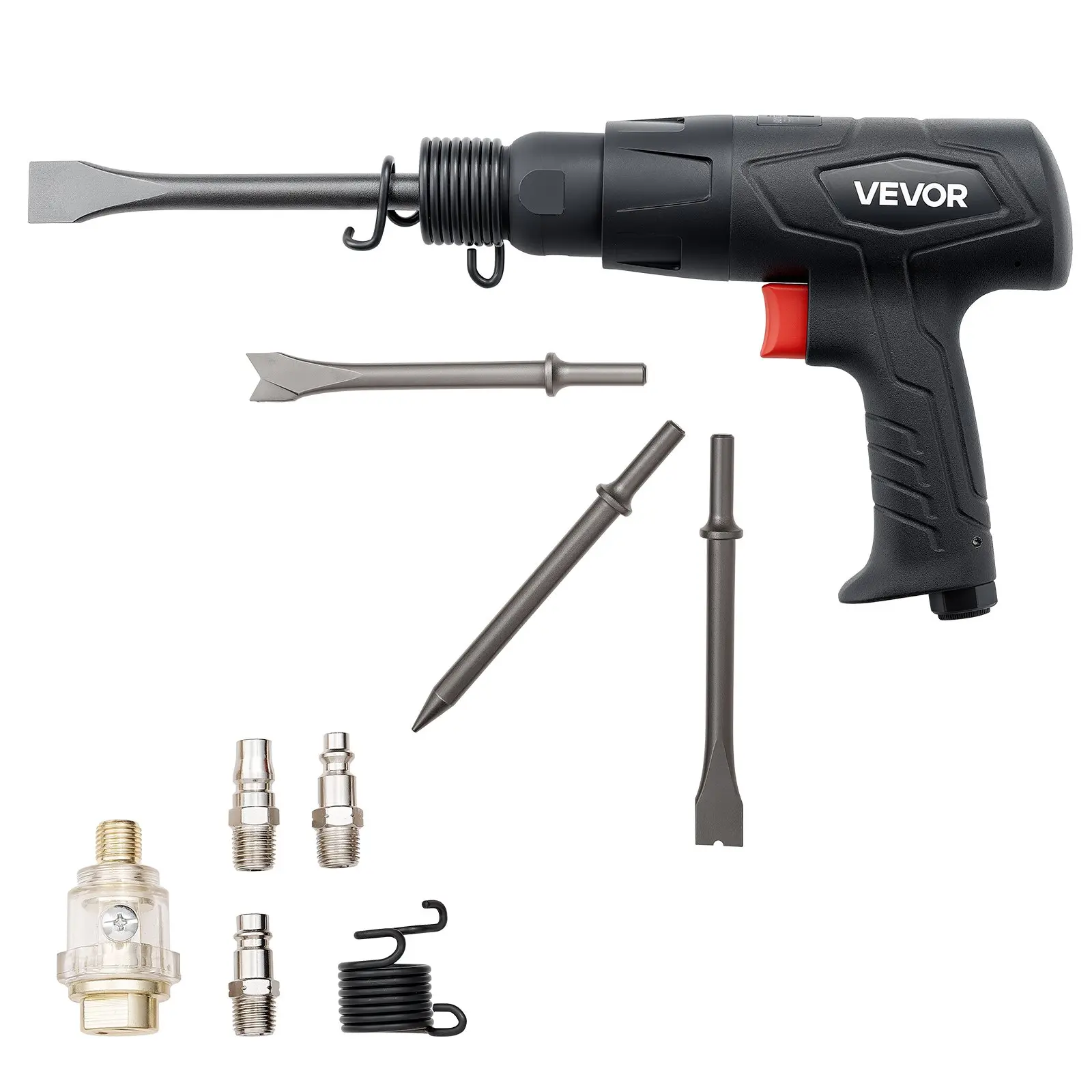 【DealsForYouDays】VEVOR Air Hammer, 2500-2700BPM Pneumatic Hammer with 2.76-inch Stroke 4PCS 6.7" Long Barrel Chisels, Pistol-Grip Compact Air Chisel Pneumatic Shovel Tool for Cutting Scraping Demolishing