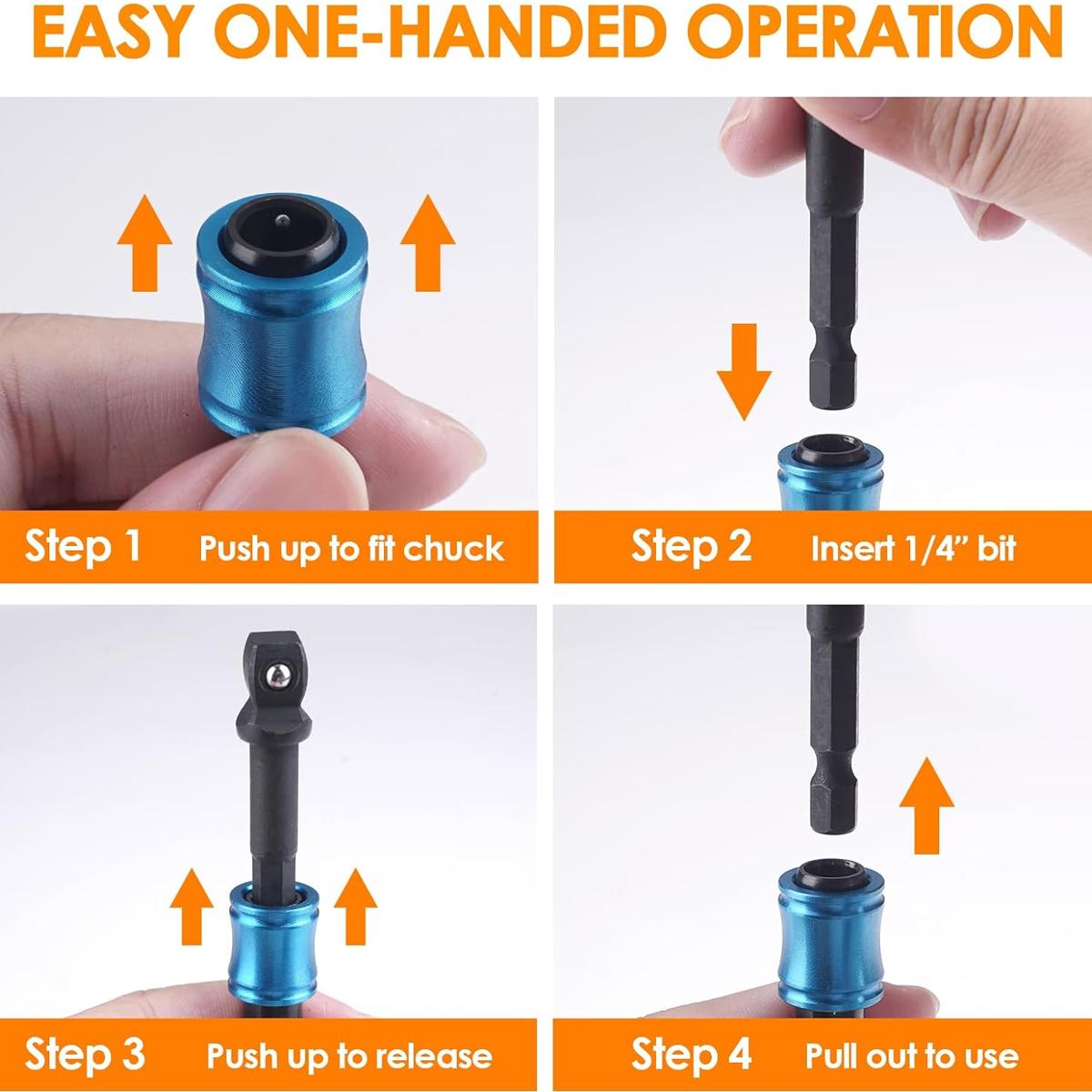 6 Pcs 1/4 Bit Holder Keychain, 1/4 inch Hex Shank Bit Holder, Quick Release Bit Holder For Nut Driver, Screwdriver & Drill Bits with/Keychain Carabiner