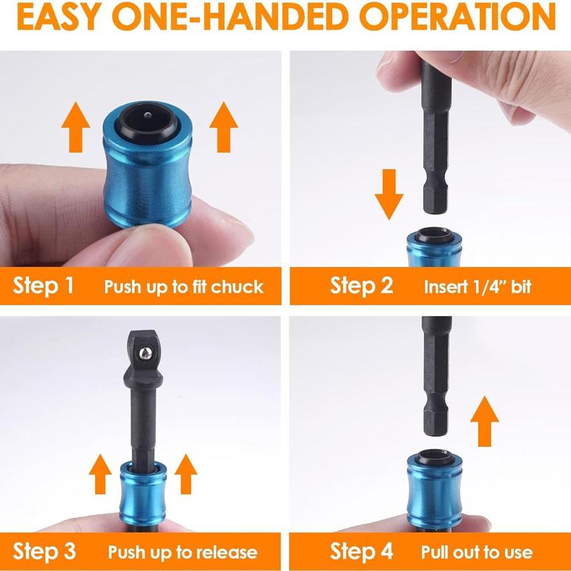 6 Pcs 1/4 Bit Holder Keychain, 1/4 inch Hex Shank Bit Holder, Quick Release Bit Holder For Nut Driver, Screwdriver & Drill Bits with/Keychain Carabiner