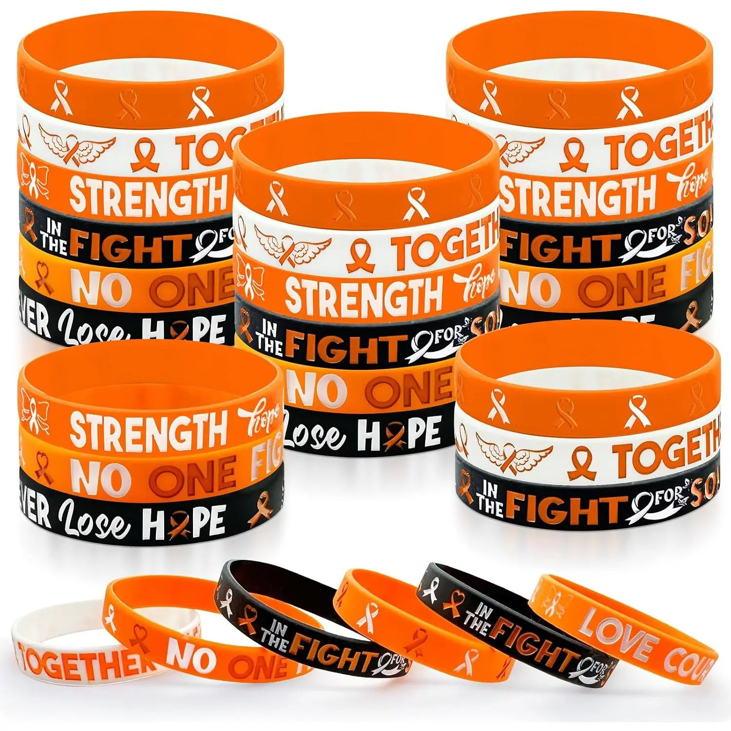 30 count Leukemia Awareness Orange Ribbon  Bracelets Kidney Cancer Bracelets Leukemia Lymphoma Cerebral Cancer Awareness Support Bracelets for Women Man Public Social Charity Welfare Event