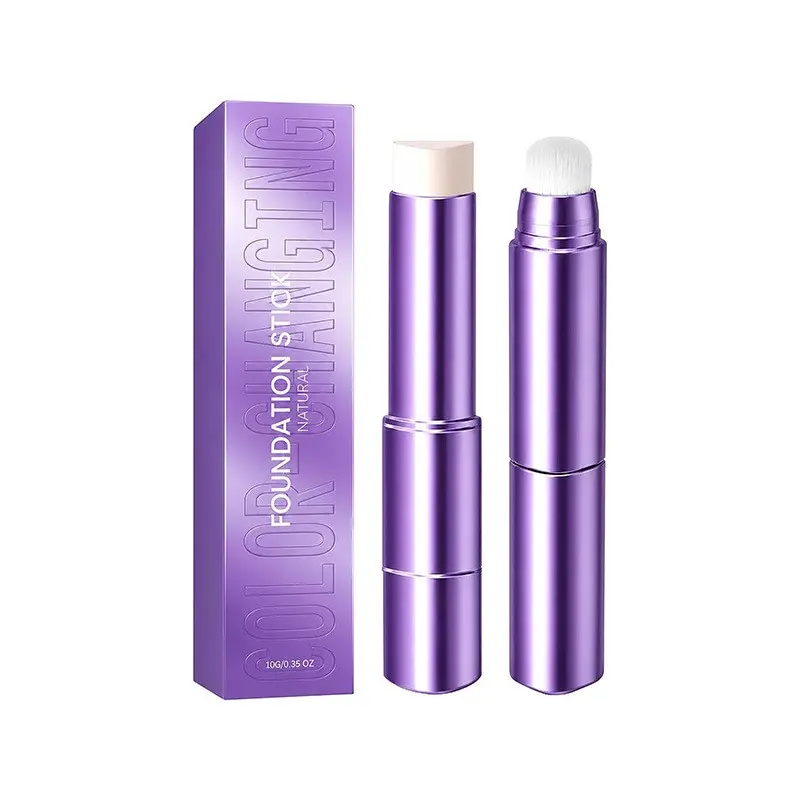 2-in-1 Foundation Stick Color Changing Foundation Stick with Brush Moisturizing Long-Lasting Makeup for All Skin Tone, Natural-Looking Finish (Natural)