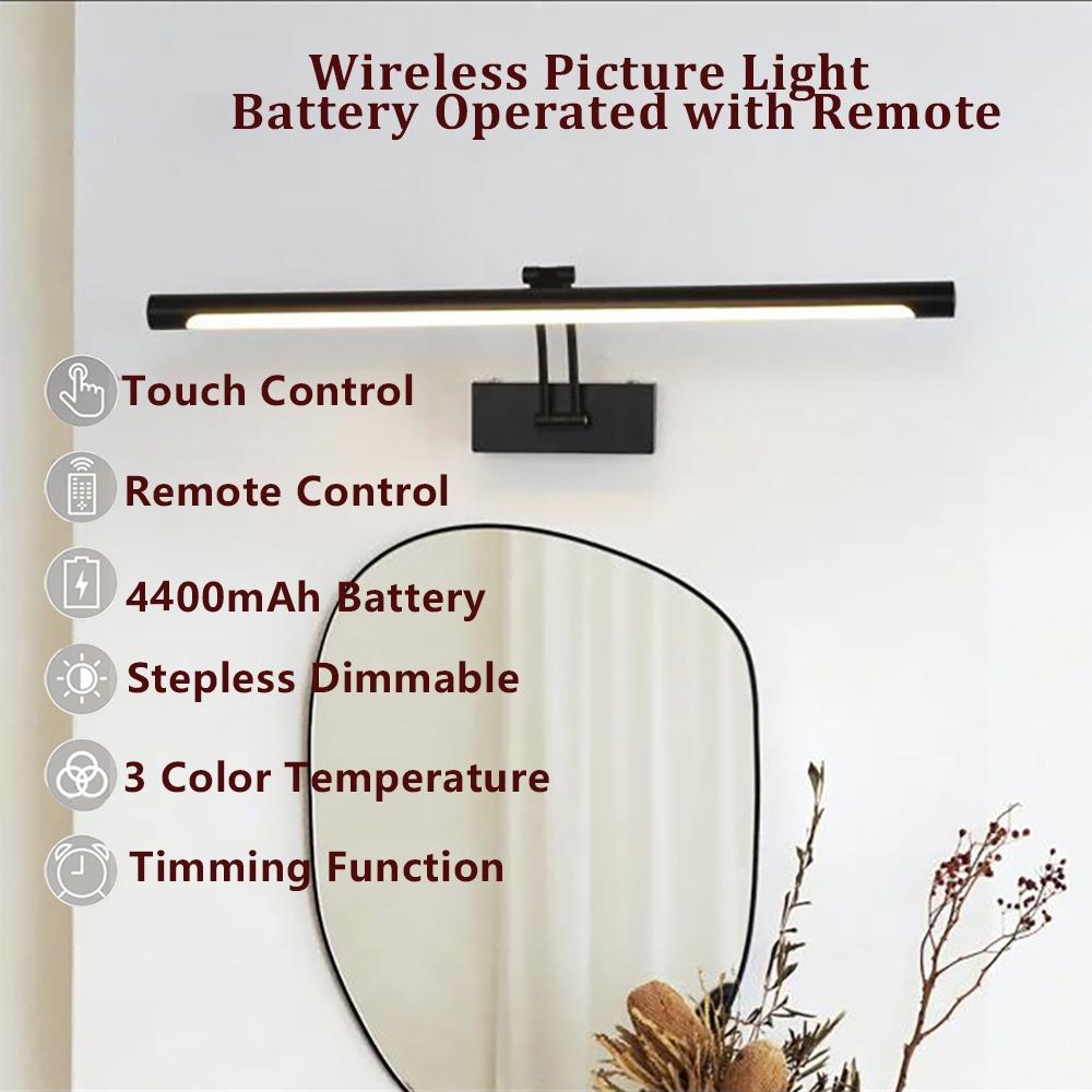 Wireless Wall Picture Light, Adjustable Brightness Art Lighting with Remote Control & Touch Switch, Battery Powered Gallery Lamp, Led Wall Light