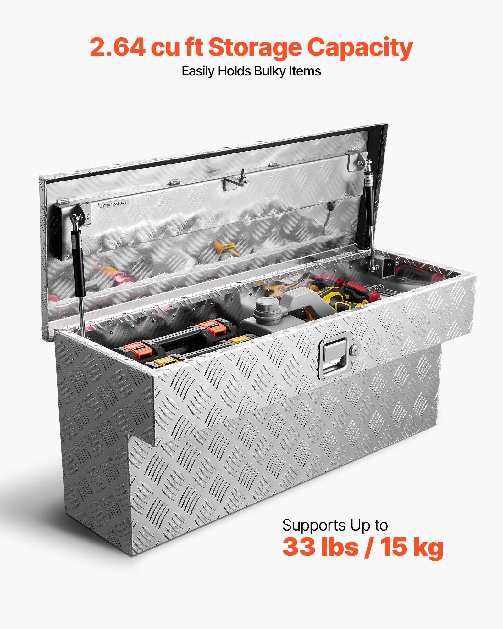 VEVOR Truck Bed Tool Box, Heavy Duty Aluminum Tool Box with Tread Patterns, Storage Toolbox Chest Organizer with Lock and Key, Ideal for Pickup, Truck Bed, RV, Trailer, 34 x 12 x 15.4 in, Silver