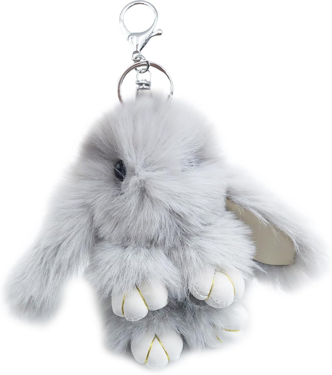 Soft and cute bunny keychain, faux rabbit fur fluffy keychain, bunny plush key ring for women.