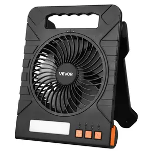 VEVOR 10000mAh Rechargeable Solar Fan with LED Lantern, 7 inch Portable Fan Cordless with 4W Foldable Solar Panel, 4-Speed& Timer& Quiet,USB Battery Powered for Camping Tent Worksite Office Desk