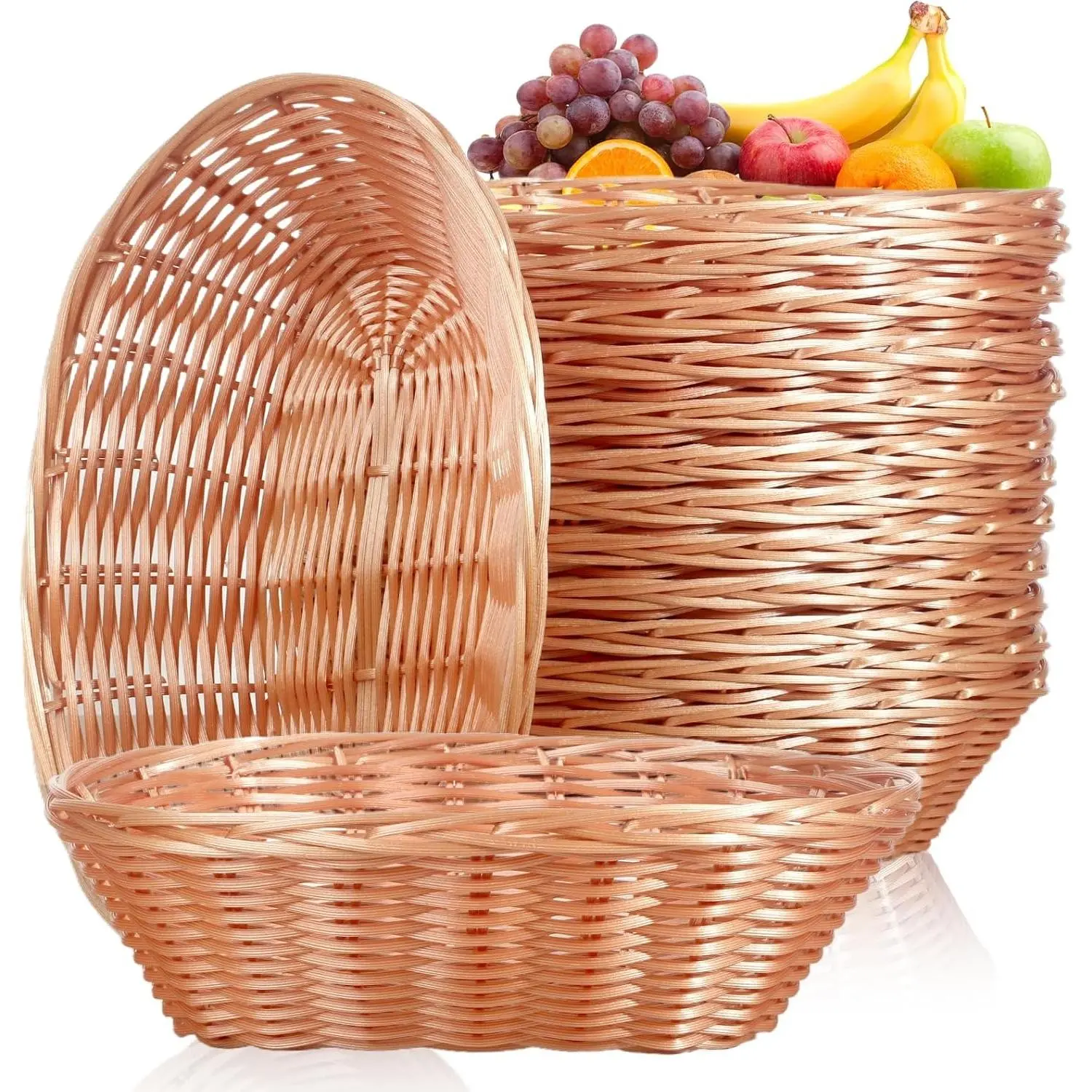 12 Pack Plastic Oval Woven Baskets, 10"L x 6"W x 3"H Small Bread & Fruit Baskets for Food Storage, Serving, Gift Packaging, Kitchen & Restaurant Display
