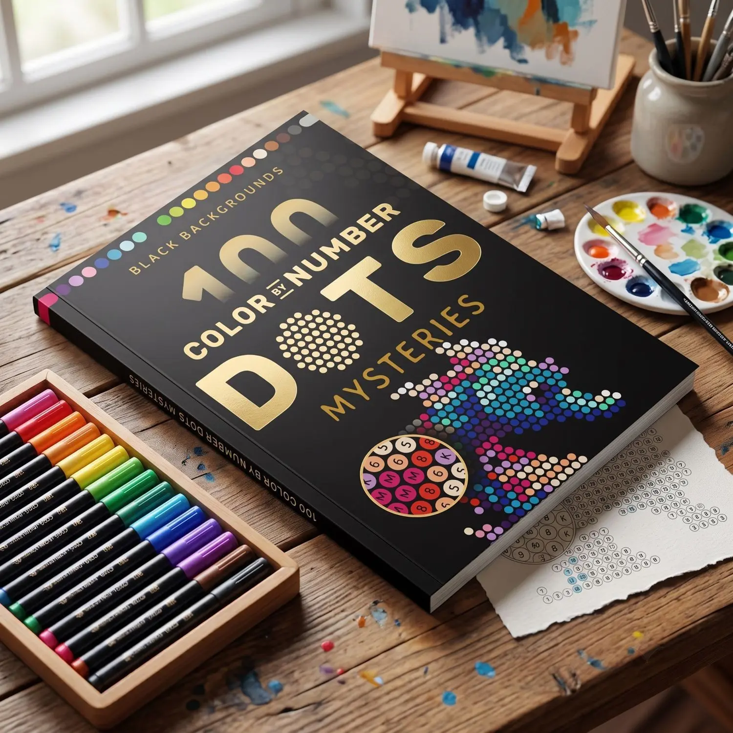 Adult Coloring Book A4 Size, Digital Dot Painting Workbook, Background, 100 Pages, Relaxing Activity Stress Relief Notebook