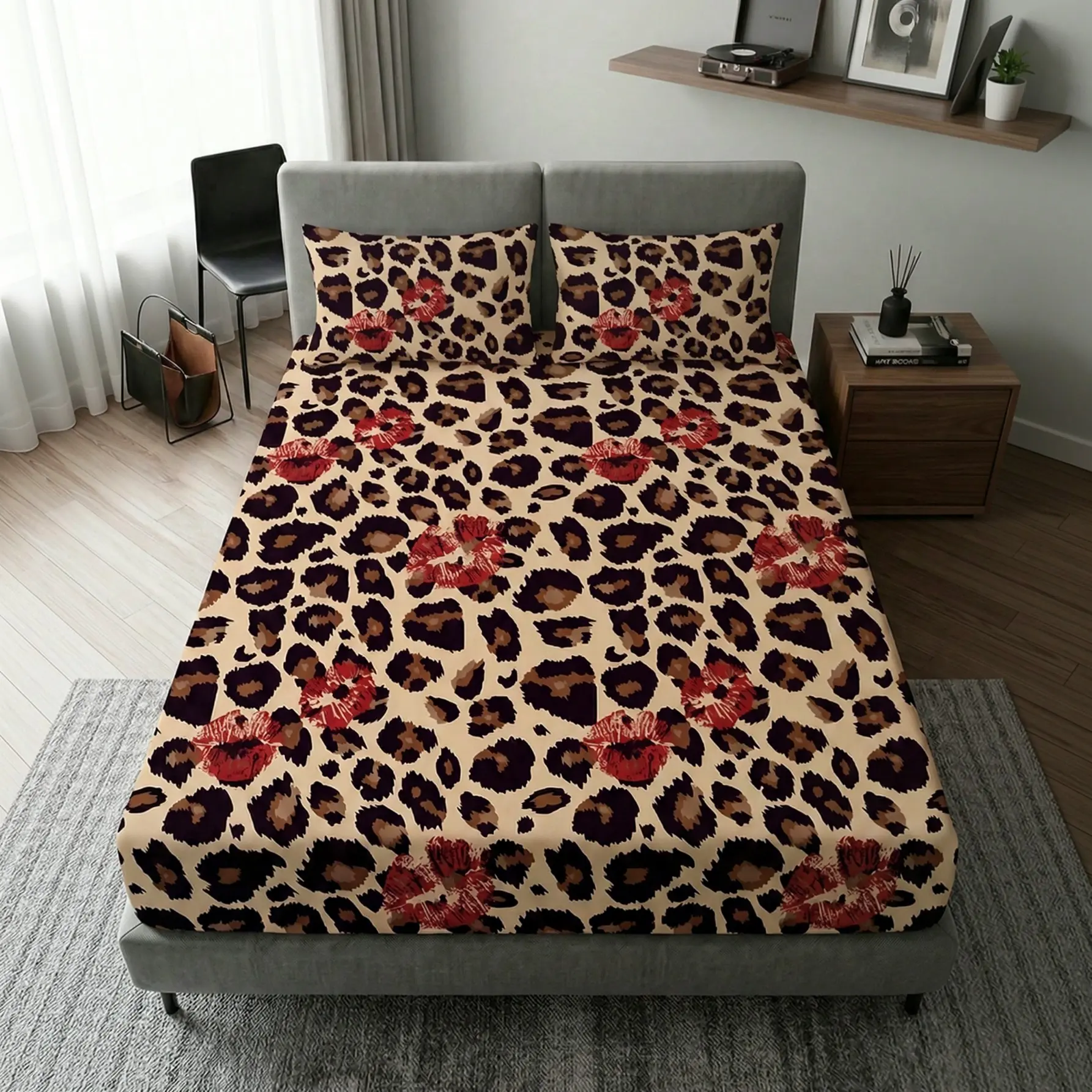 3pc Leopard Print Bedding Set, Includes 1 Fitted Sheet and 2 Pillowcases, Perfect Gift for Single and Twin Beds, Multiple Sizes Available, Bedsheet Set
