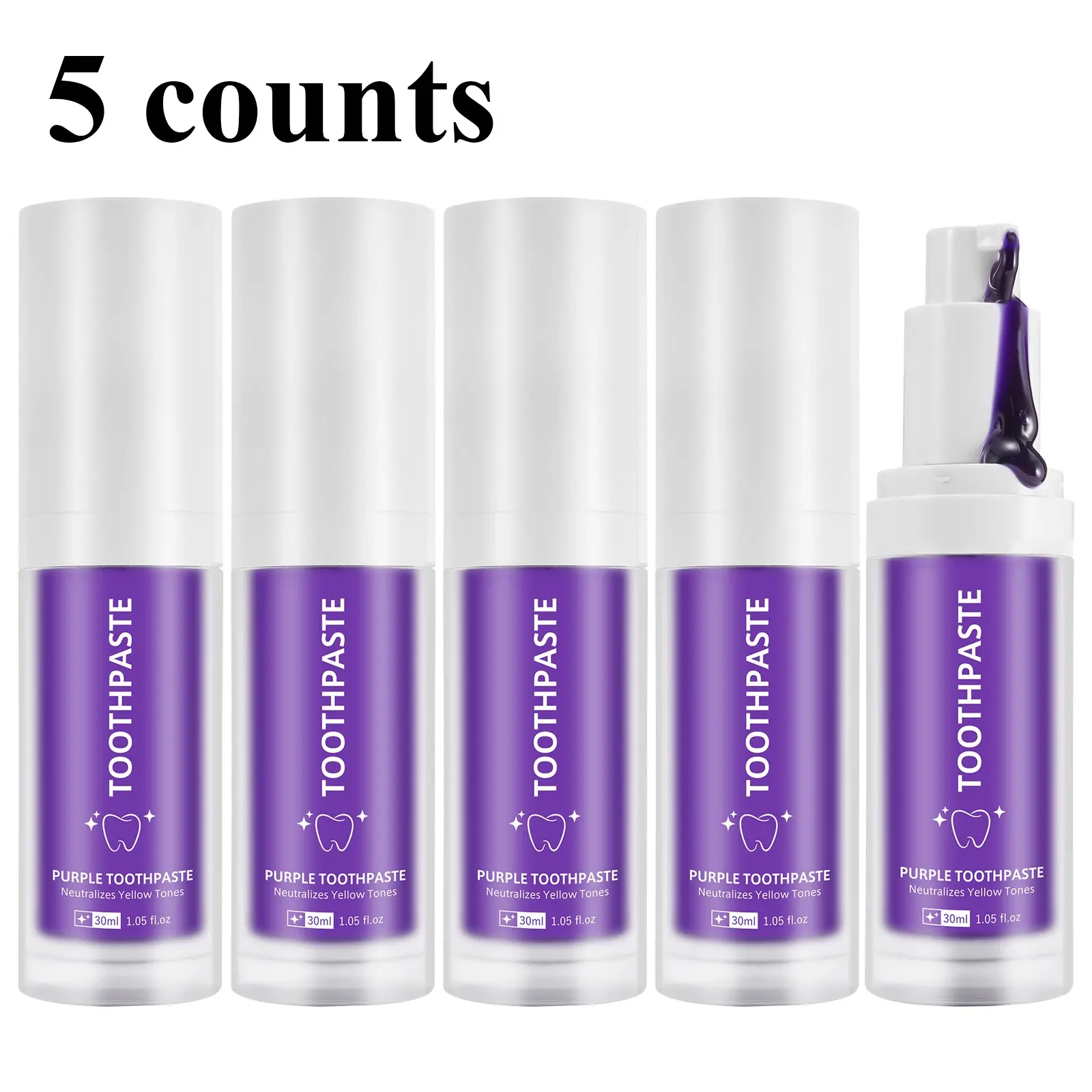 5-Count Whitening Toothpaste, 30mL Each, Long-Lasting Fresh Breath, Enhanced Cleaning, Helps Reduce Tartar and Improve the Appearance of Teeth