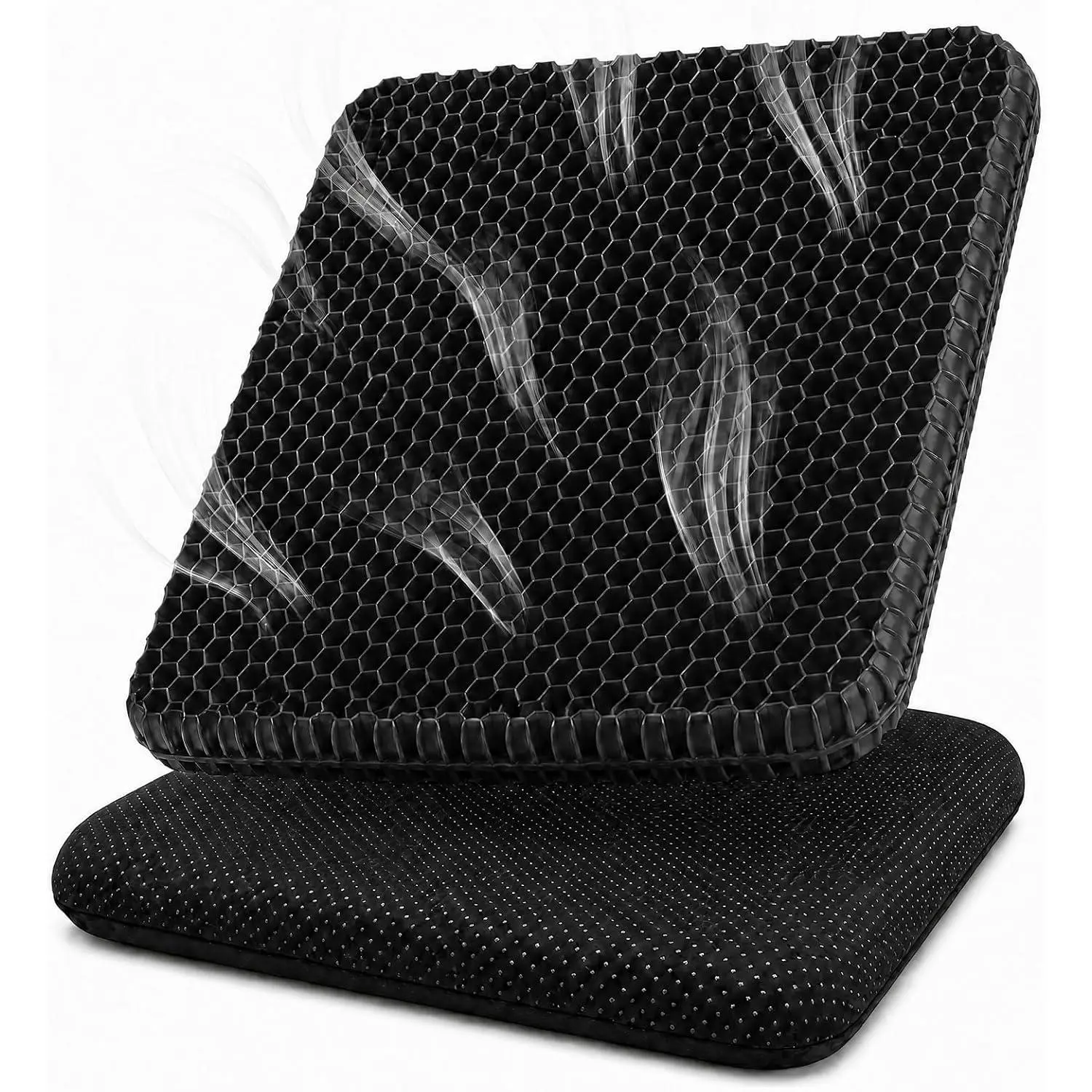 Gel Seat Cushion for Long Sitting –-Layer Cooling Chair Pad, Thick Supportive Gel Cushion with Breathable Non-Slip Cover for Office Chair, Car, Wheelchair & Long SittingBlack
