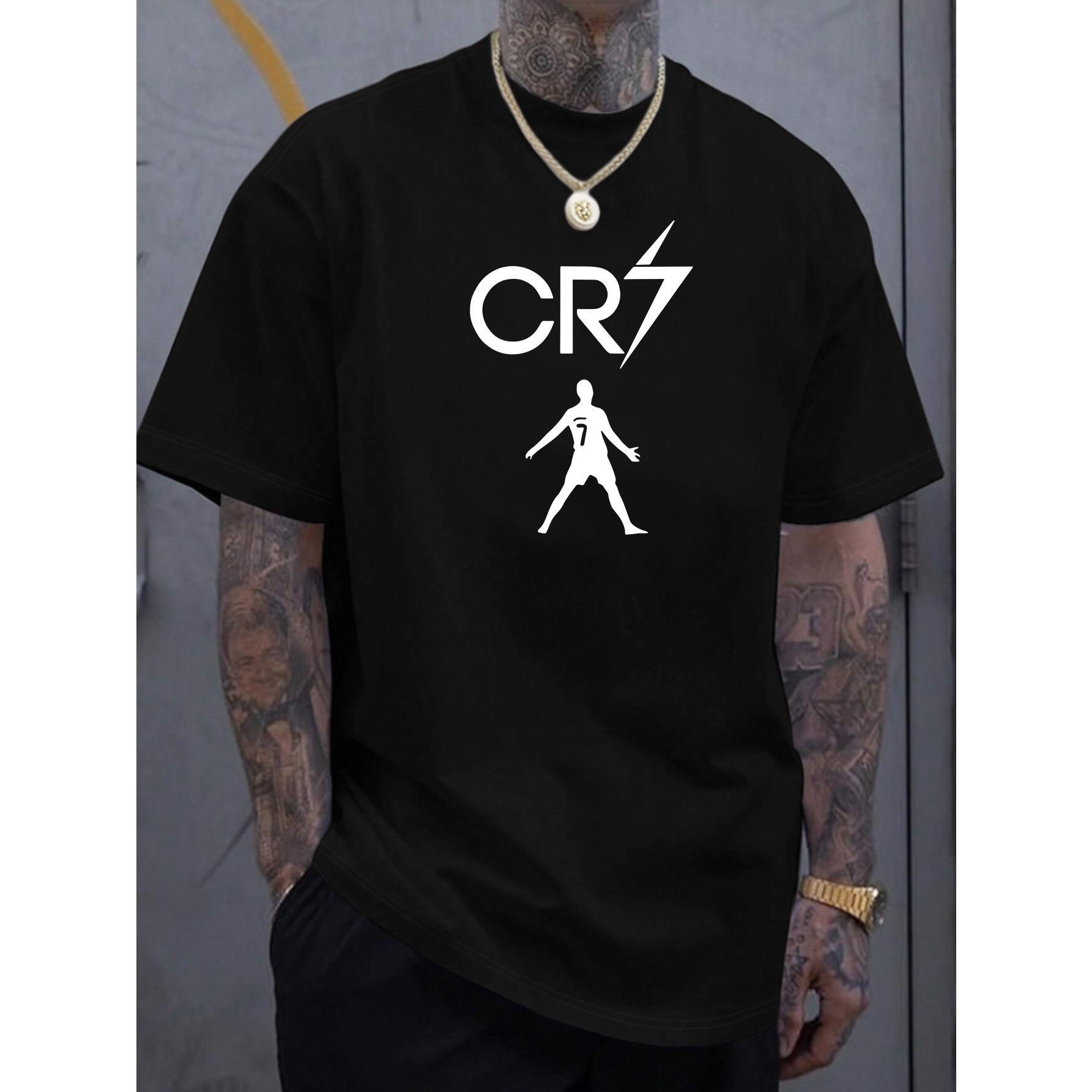 Men's CR7 Printed Short Sleeve T-Shirt, Lightweight Comfortable Summer Casual Wear