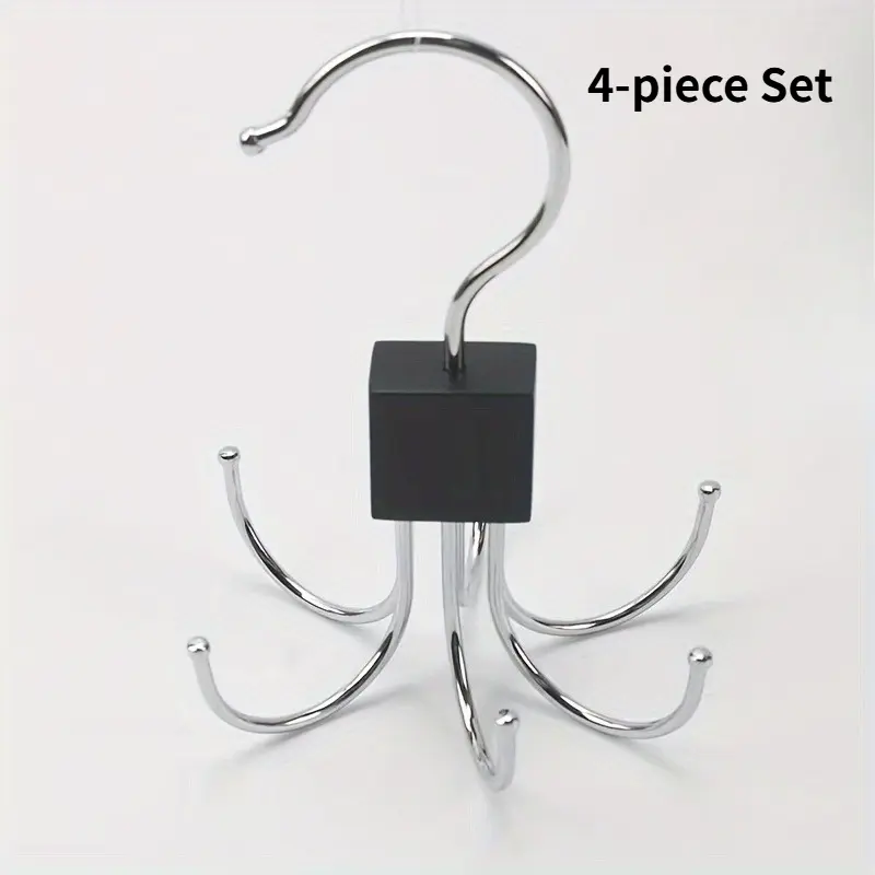 4-Pack 360° Rotatable Metal Belt Hanger, Multifunctional Scarf Tie Storage Rack with 1 Cleaning Rod, for Home Wardrobe Closet Dorm Use