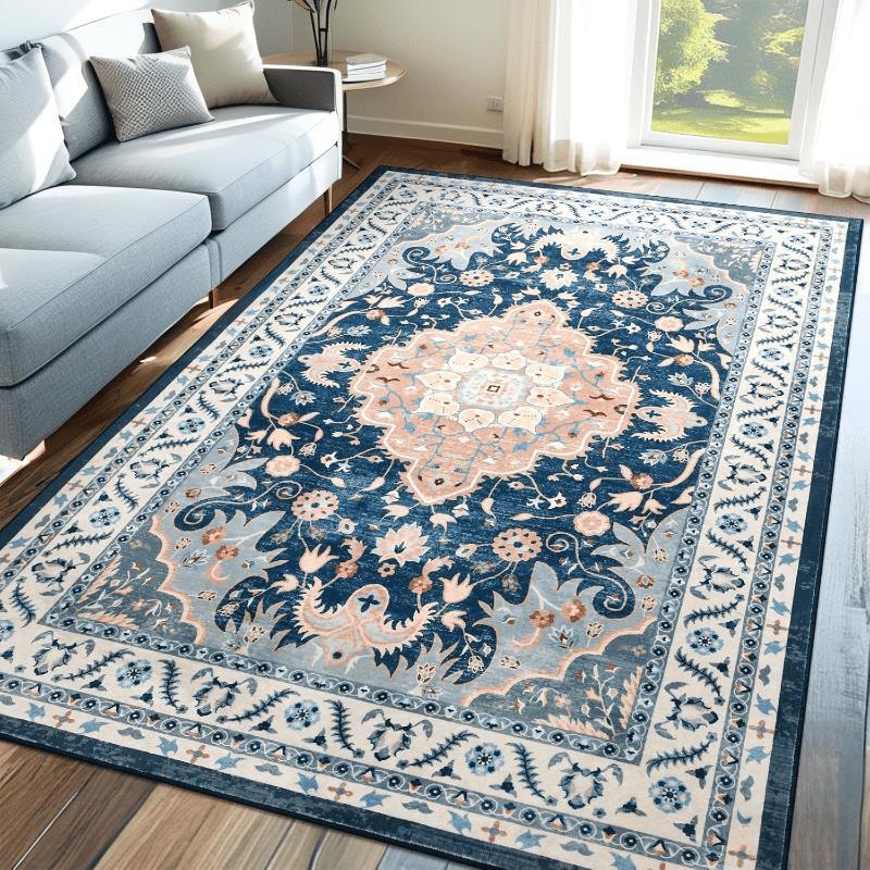 6x9 Area Rugs for Living Room, Washable Non Slip Vintage Rugs, Low Pile Ultra Soft Indoor Print Pattern Carpet for Bedroom, Entryway, Office, Dining Room, Home Decor, Black, Beige, Blue, 4x6,5x8,6x9 Feet