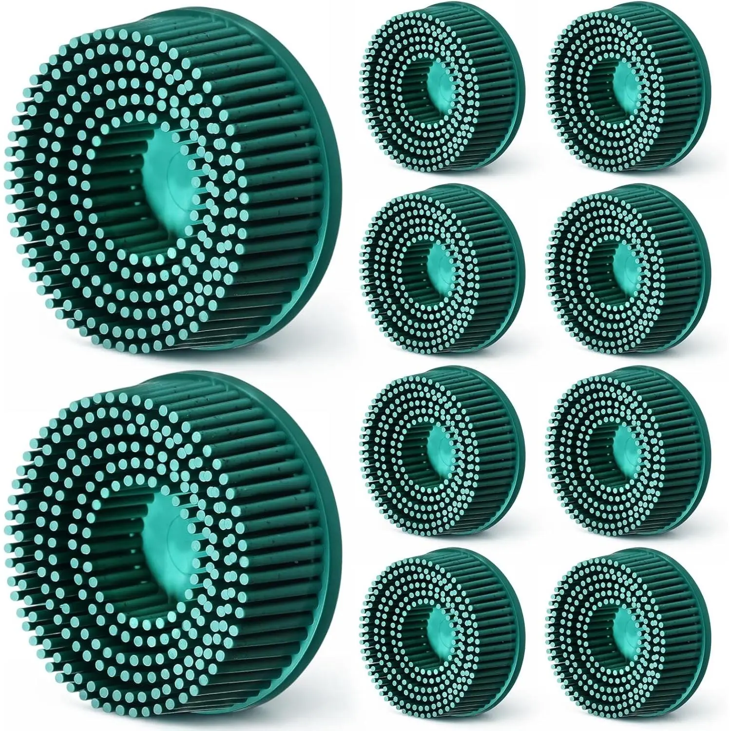 10 Pcs 2 Inch 50# Grit Abrasive Bristle Discs, Green Coating Removal Discs for Metal Processing