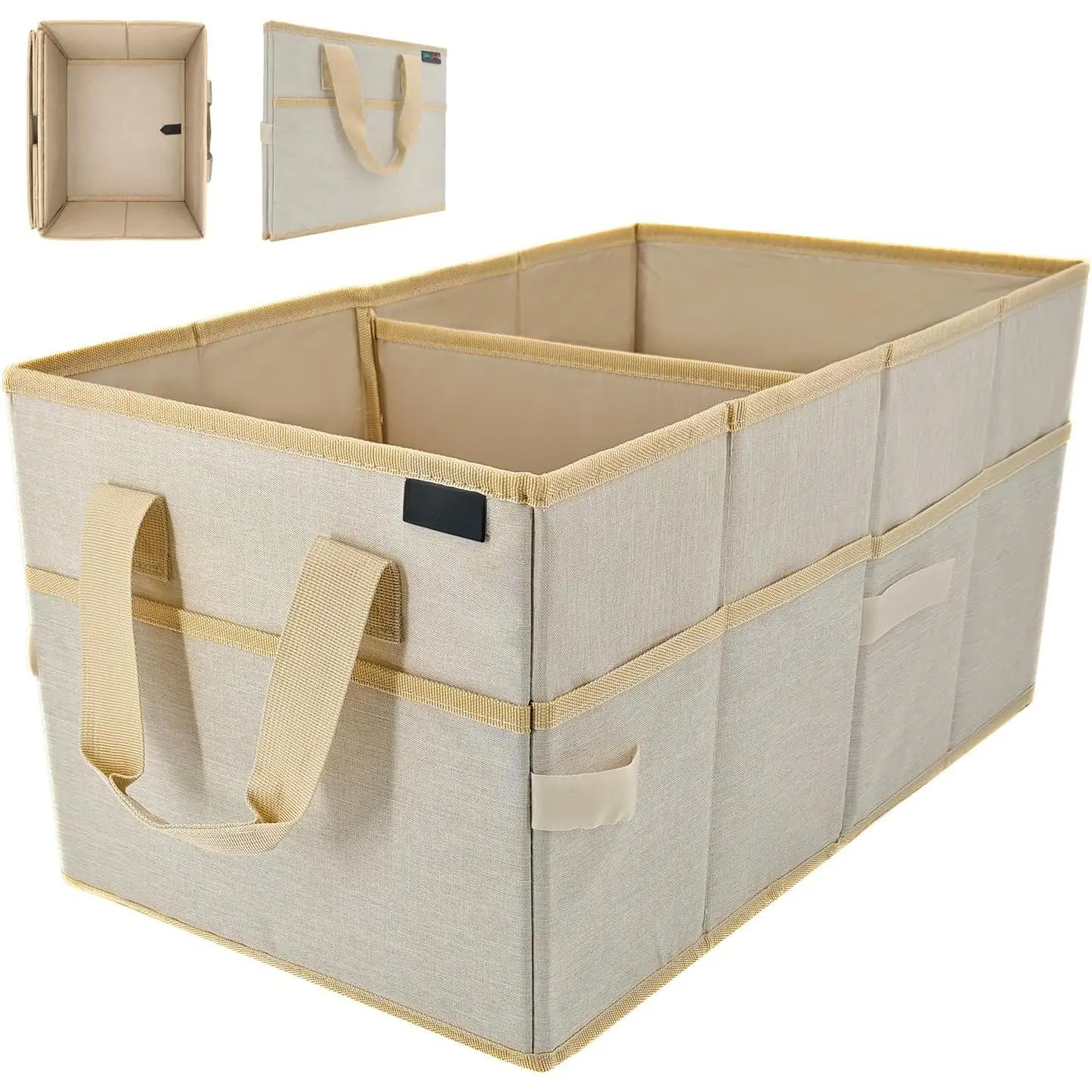 Trunk Organizer for SUV, Foldable Collapsible Storage Organizer with Dividers, Non-Slip  600D Oxford, Backseat & Trunk Storage for Groceries, Tools, Toys (Beige)