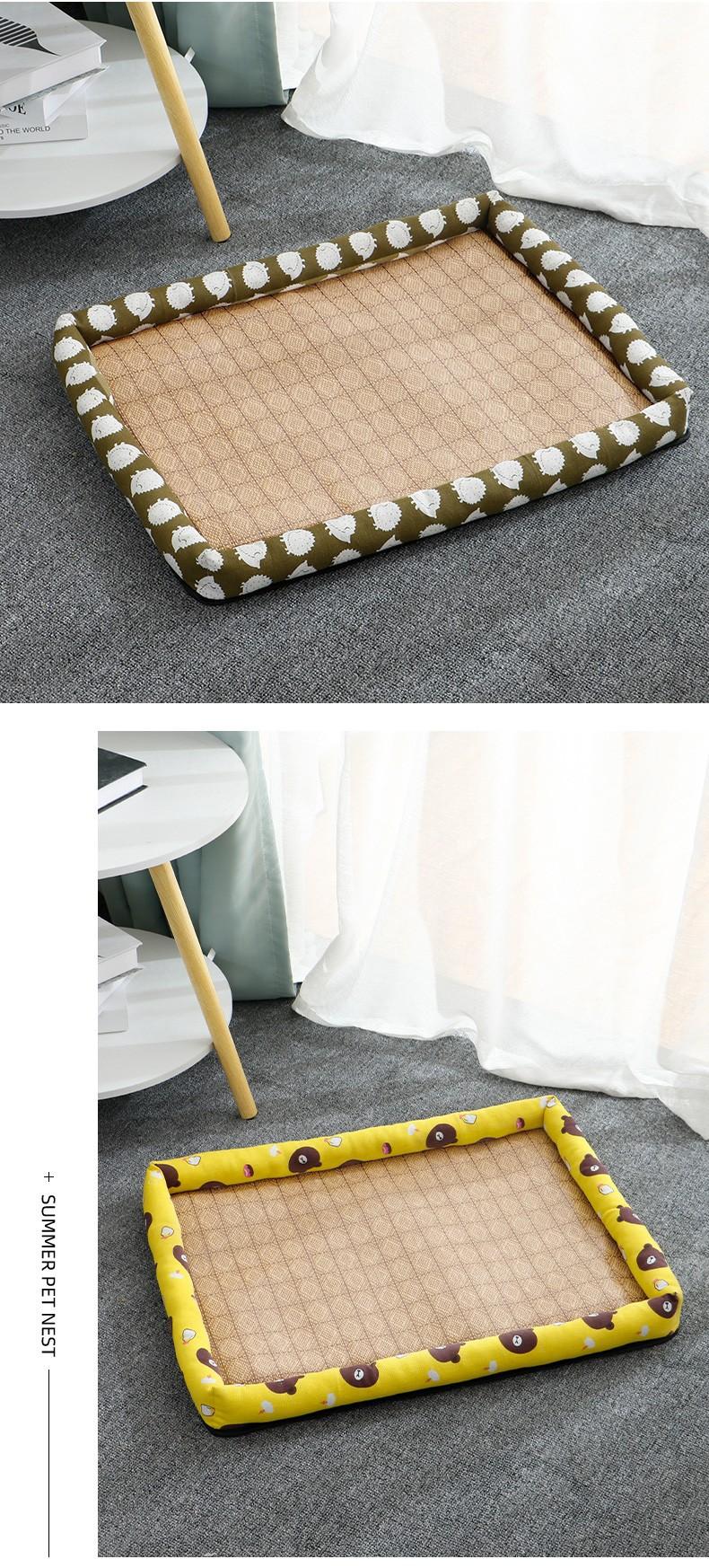 SoPets Cooling Pet Bed Mat for Summer Breathable Hemp Dog Bed with Non Slip Bottom Square Dog Crate Pad for All Seasons Indoor Outdoor Use