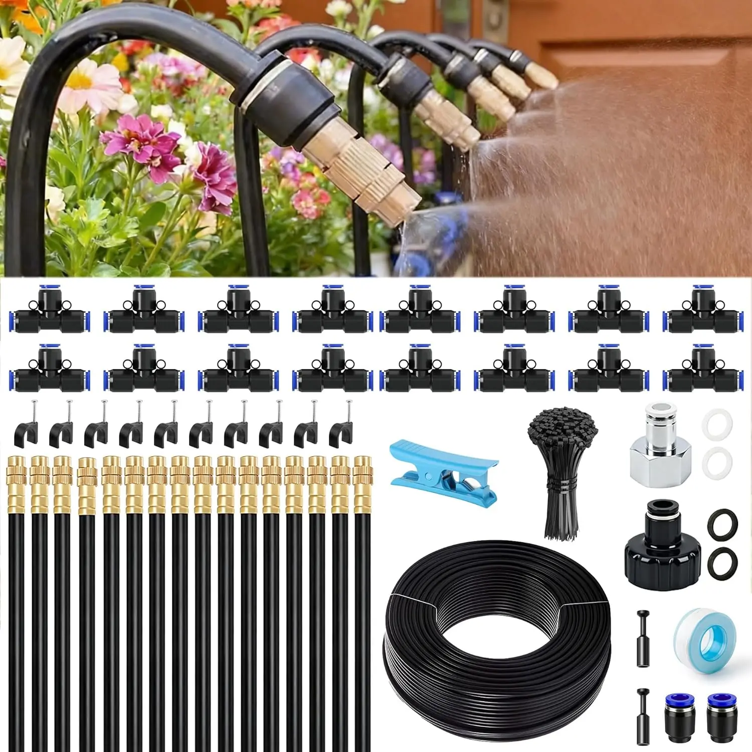 Lawn & Garden Watering Equipment,360? Adjustable Drip Irrigation System,50 ft Garden  Watering System with 15 Nozzles, 5/16 inches Hose Greenhouse Accessories for Yard, Lawn,