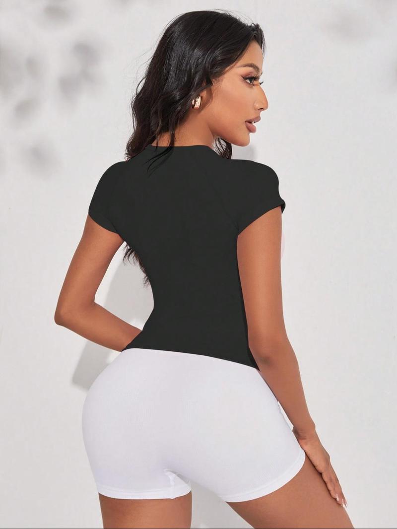 Women's Solid Raglan Sleeve Sports Tee, Workout Tops, Fall Outfits, Casual Comfy Breathable Round Neck T-shirt for Yoga Gym Workout Running, Ladies Sportswear Gym Tops, Activewear, Jersey Top, Workout Clothes Women, Sports Clothing, Fitness Activewear