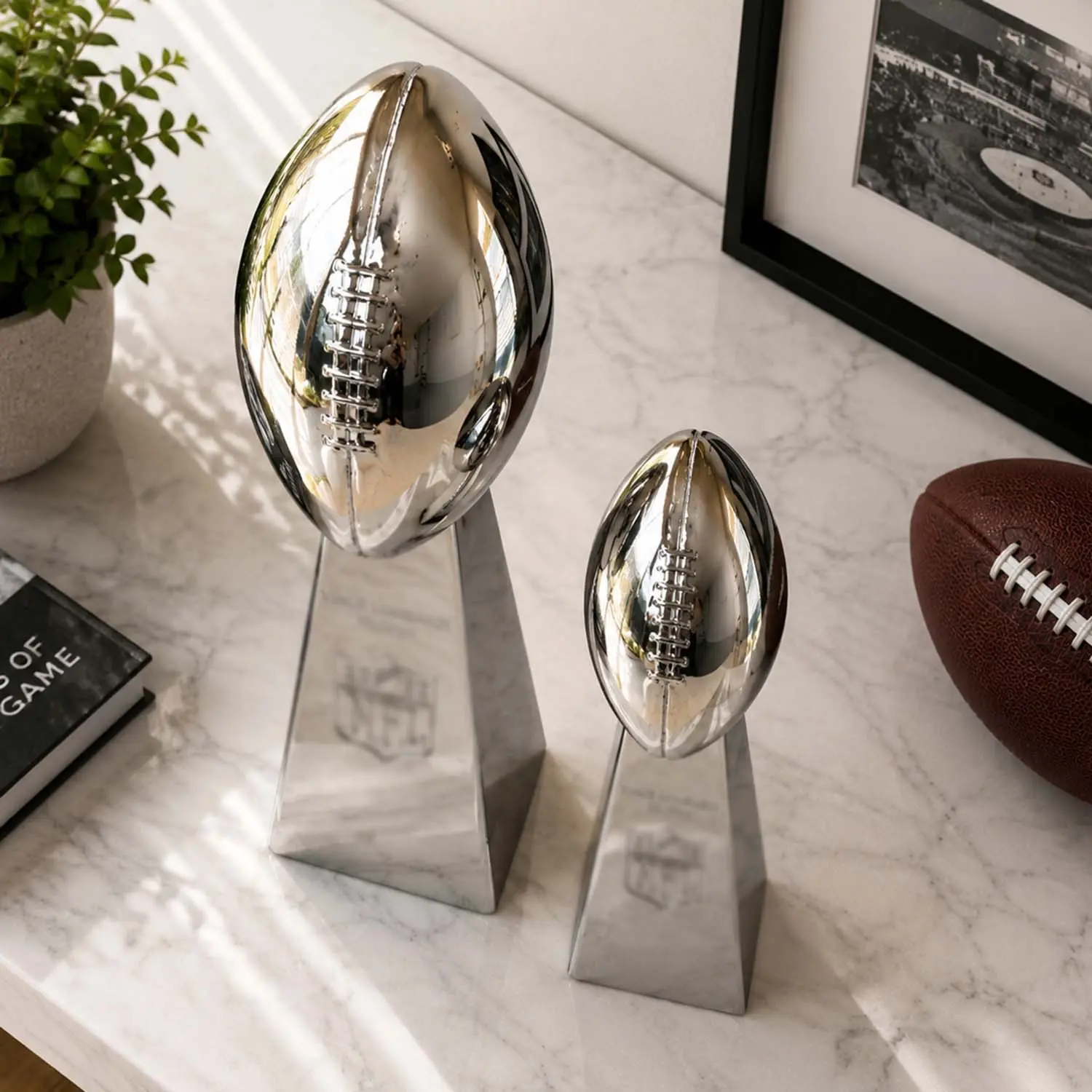 Rugby Fantasy League Annual Champion Cup, Heavy Metal Texture Triangular Prism Ball Sculpture, Office Friend Gathering Award Gift, Sports Trophy Statue