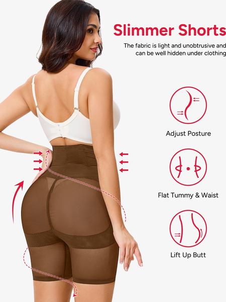 Women's Solid Sheer High Waist Shapewear Shorts, High Stretch Tummy Control Shaper, Ladies Shapewear Bottoms for Daily Wear
