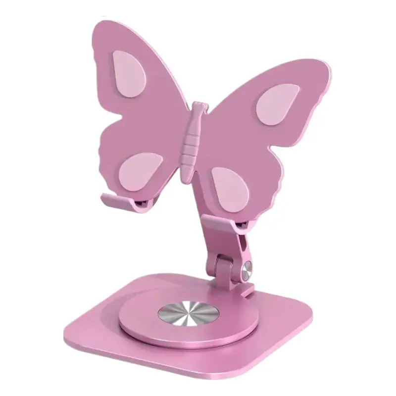 Butterfly Aluminum Alloy Phone Stand, 360° Rotatable Foldable Adjustable Desktop Holder, Compact Selfie Mount for Phones & Tablets, Electronics Accessory