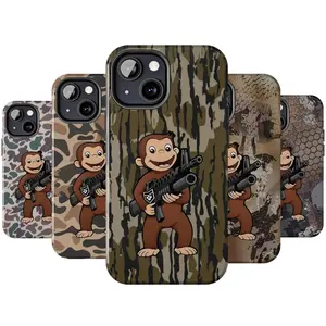 "Machine Gun Curious George" Camouflage-Style Phone Case for iPhone 11–17 Pro Max/Plus & Samsung Galaxy S23 Series — Durable Accessory, Ideal Hunting Gift