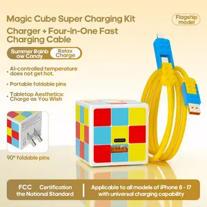 SIFOX Rubik's Cube Super Charging Kit – Multi-Protocol Fast Charging USB-A + Type-C Charger, 4-in-1 65W Fast Charging Cable Compatible with Phones, Laptops, Gaming Consoles, Headphones, Smartwatches, and More